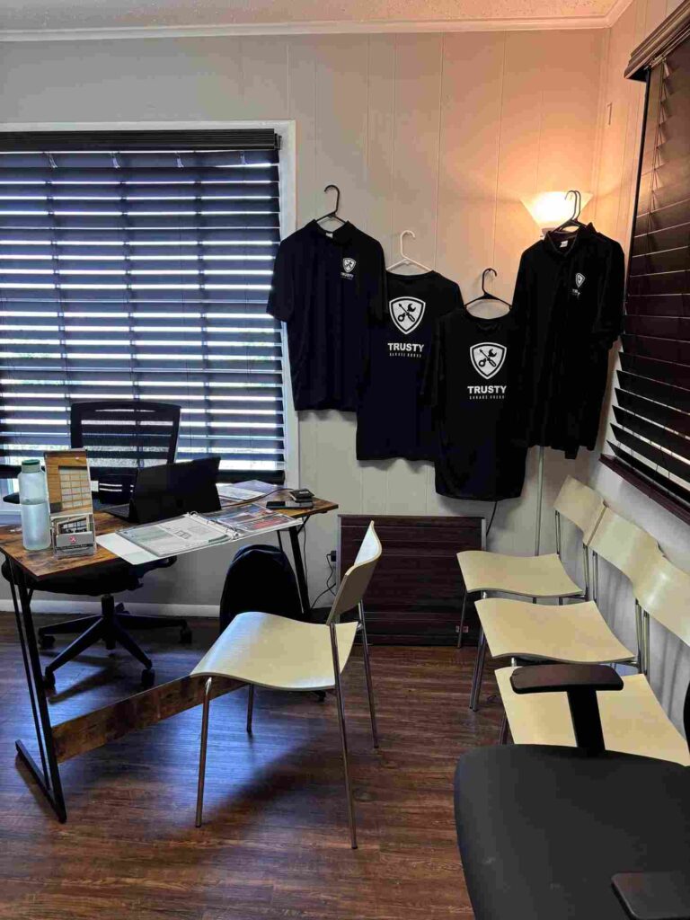 Trusty Garage Door Office with its tshirt merch